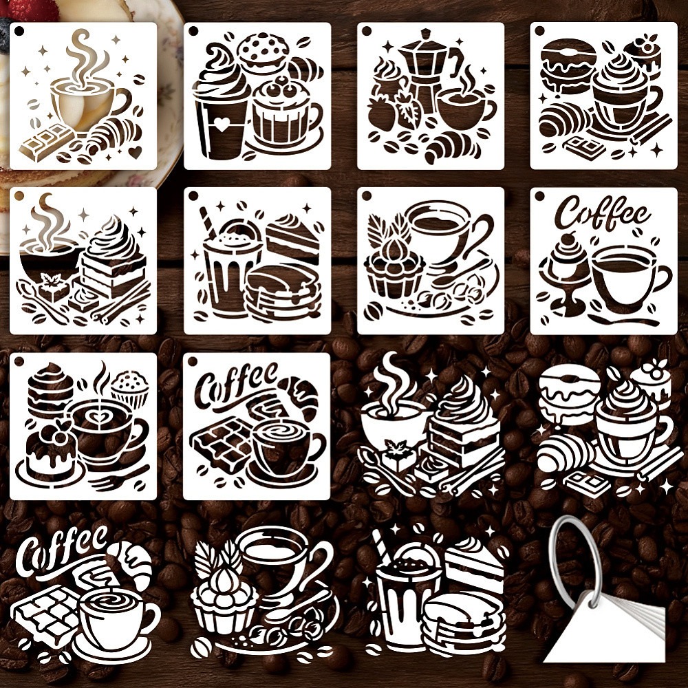 Coffee Tea Drawing - 10 folhas de estênceis de café