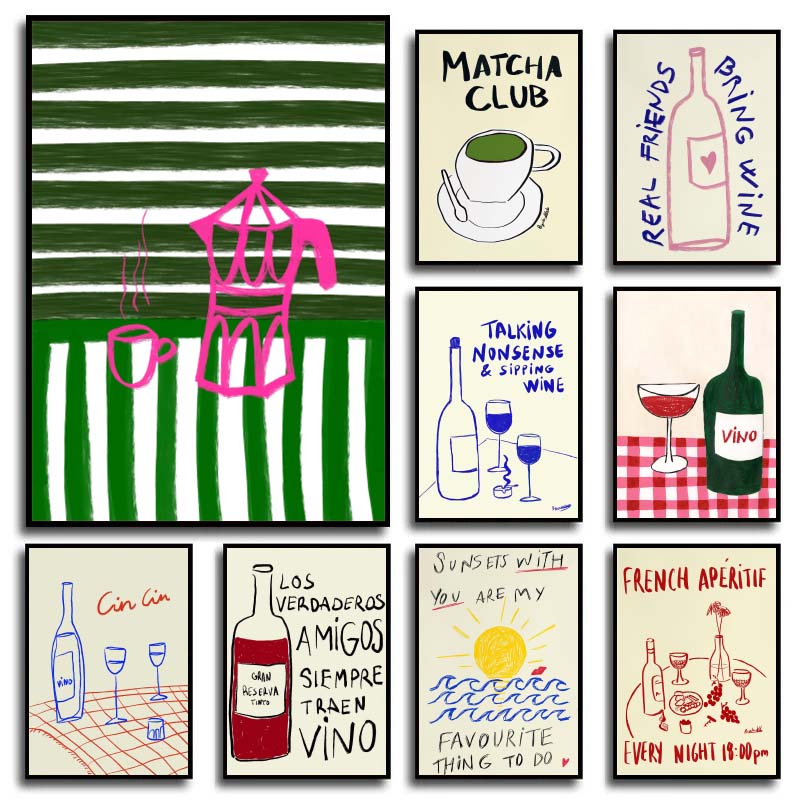 Coffee Tea Drawing - 1 peça de pintura em tela