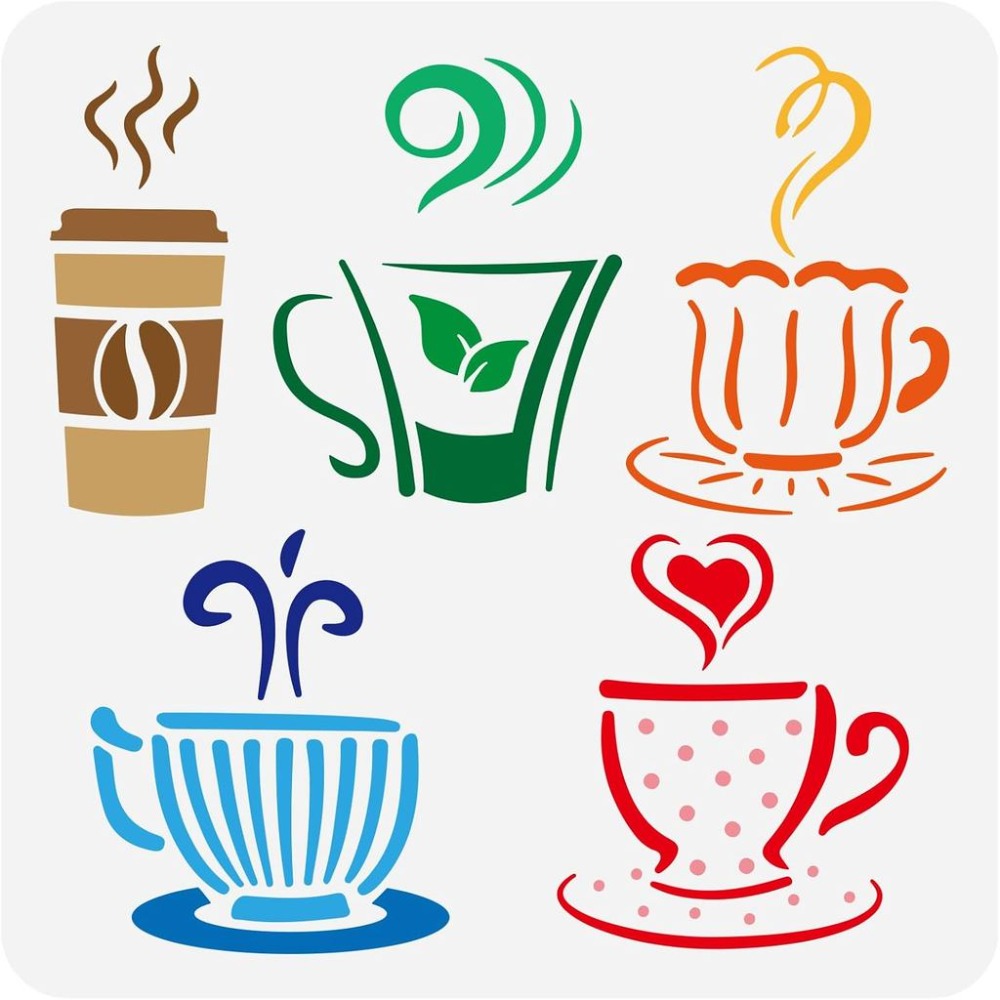 Coffee Tea Drawing - Estêncil para Pintura de Bebidas Quentes