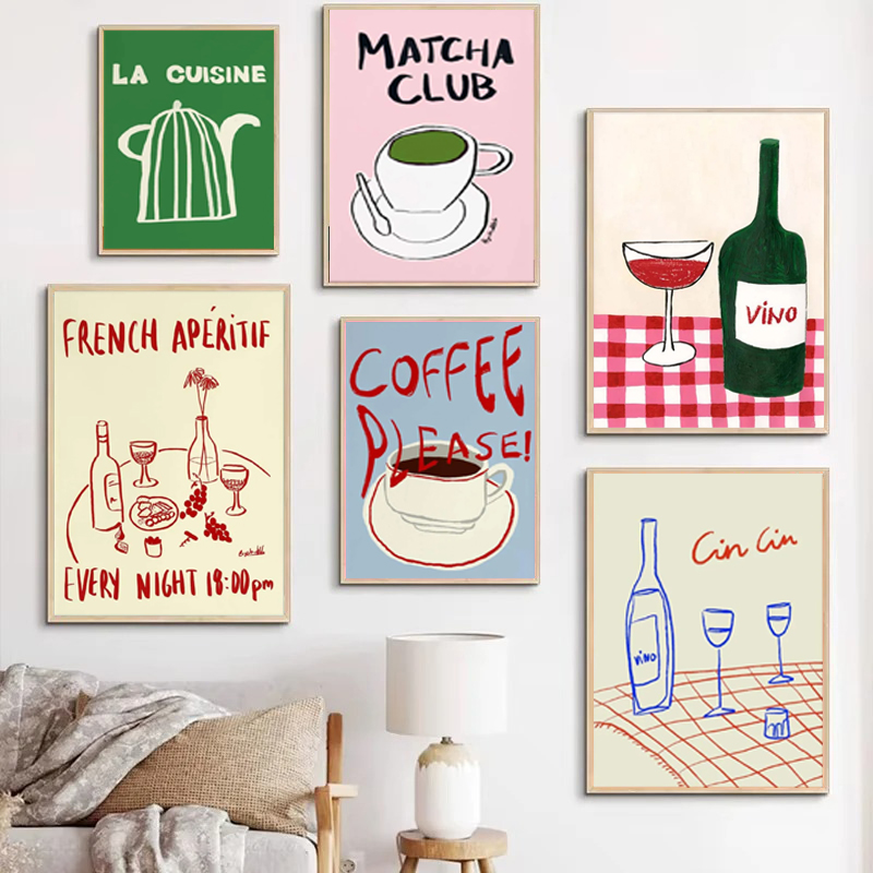 Coffee Tea Drawing - 1 peça de impressão artística decorativa