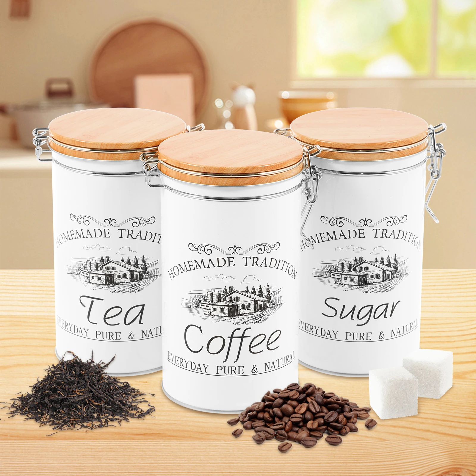 Coffee Tea Sugar Container Set - Conjunto de 3 Peças: Latas de