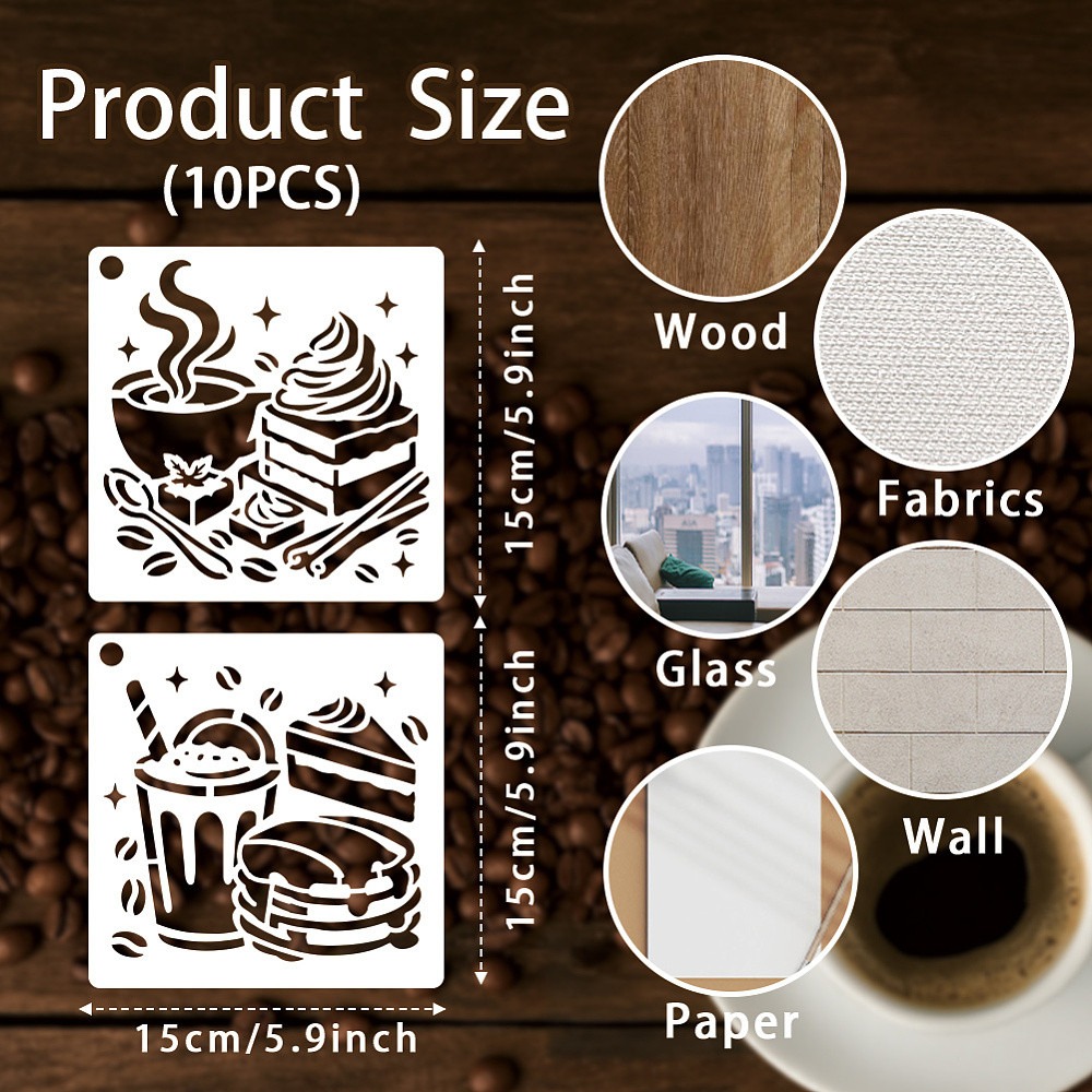 10 folhas de estênceis de café - Coffee Tea Drawing avaliação e preço