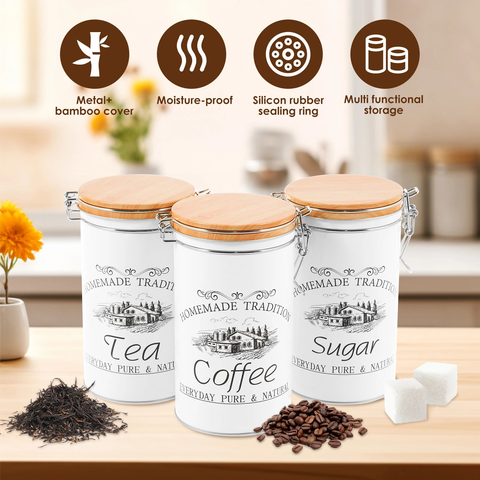 3 pçs/set chá café açúcar vasi - Coffee Tea Sugar Container Set avaliação e preço
