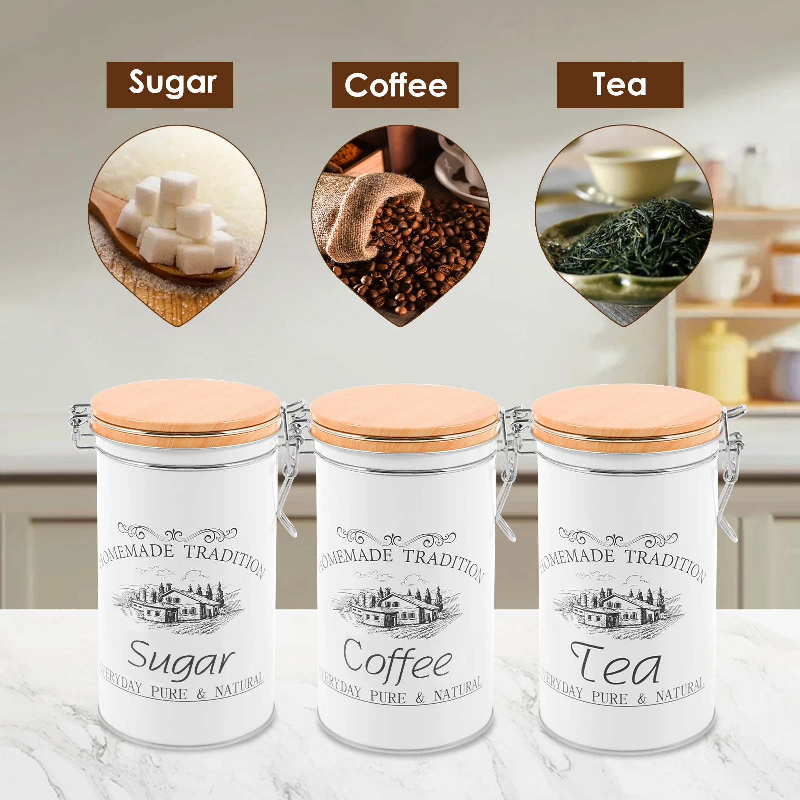 Conjunto de 3 Peças: Latas de  - Coffee Tea Sugar Container Set avaliação e preço